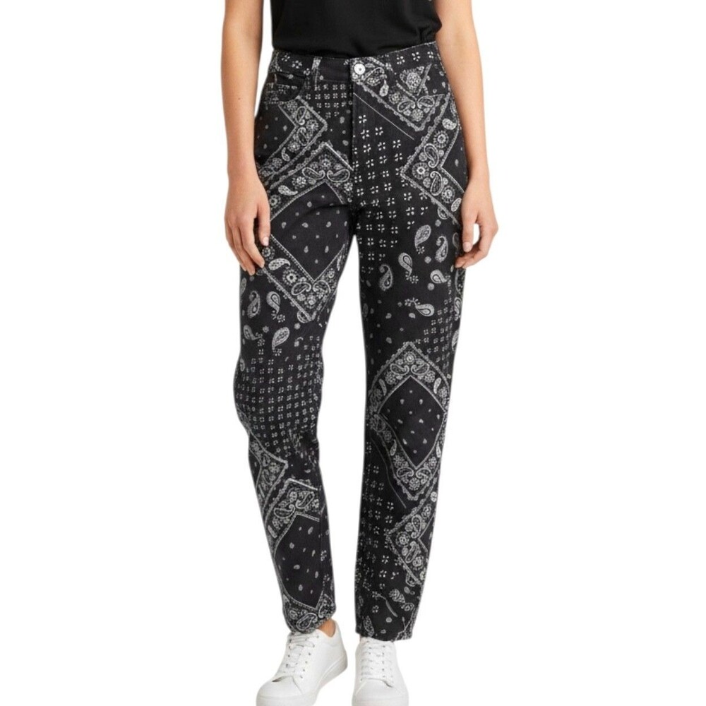 HOLLISTER Women's Ultra High-Rise Mom Jeans Stretch Size 26 Black Paisley